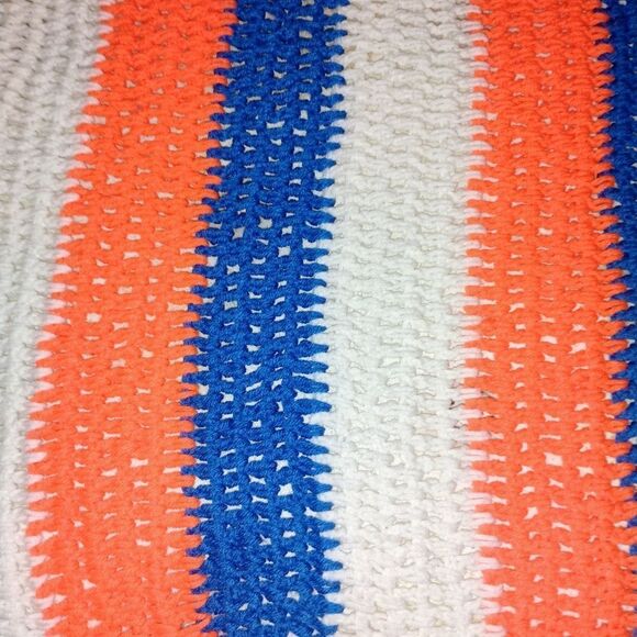 Handmade Crochet Cozy Striped Blue and Orange Throw Blanket - Picture 2 of 7